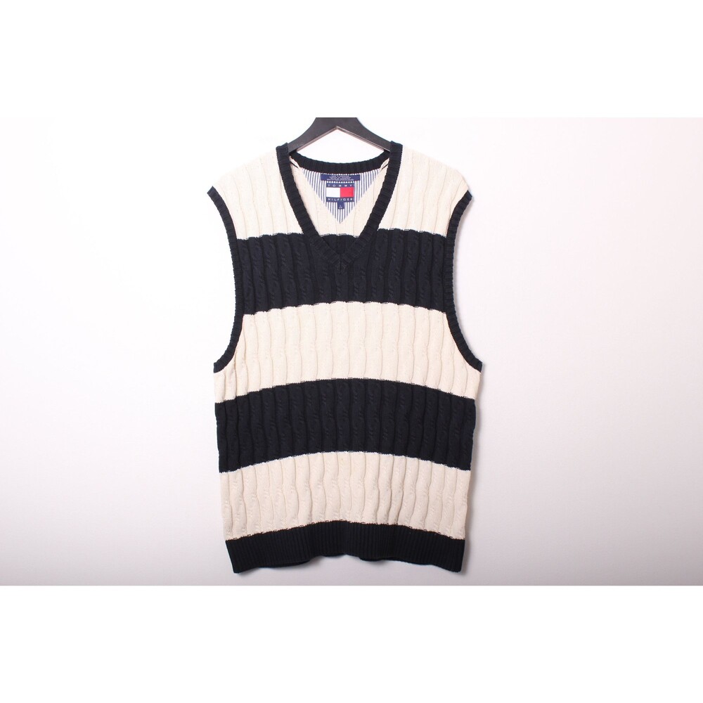 Vintage Tommy Hilfiger Striped Cable Knit Tennis Sweater Vest - L